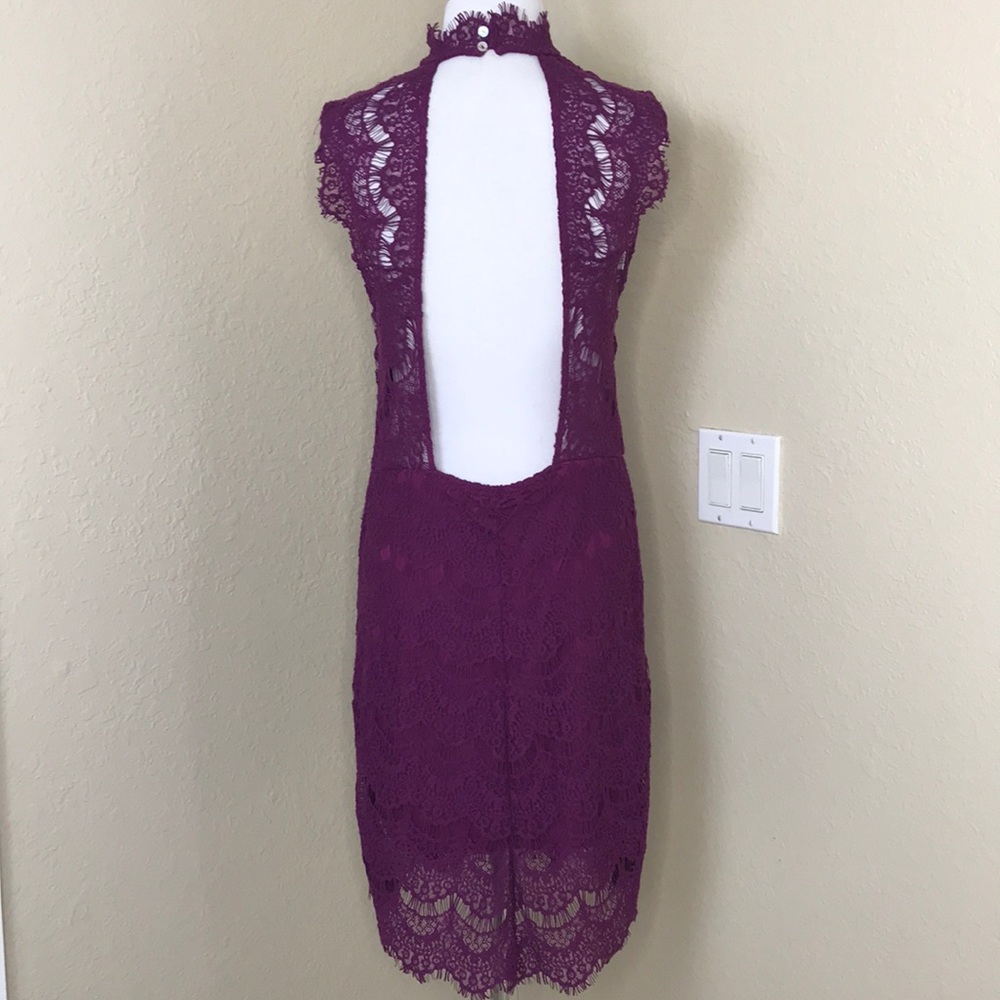 FREE PEOPLE Magenta Daydream Bodycon Lace Dress L - Picture 4 of 5